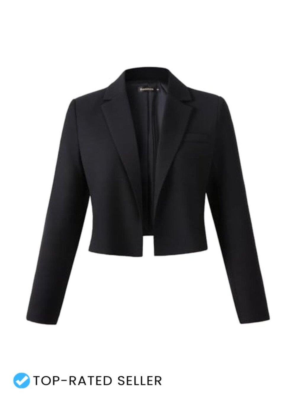 Cropped Blazer Jacket Open Front Long Sleeve Notch Lapel Business Casual